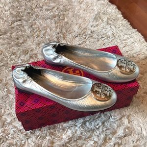 Tory Burch silver ballet flats